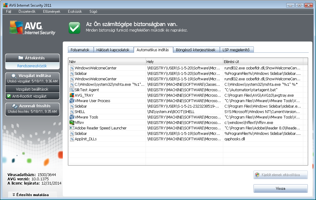 7.15.3. Automatikus indítás Az Automatikus indításpanel megjeleníti az összes olyan alkalmazást, mely a Windows rendszer indításakor elindul.