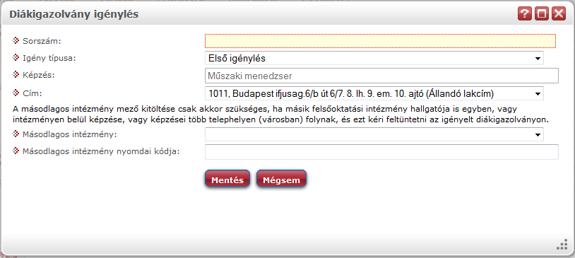 diákigazolvány igénylés előugró ablak FIGYELEM! Új igénylőlapot addig nem indíthat, amíg van fel nem adott (postázva) igénylőlapja.