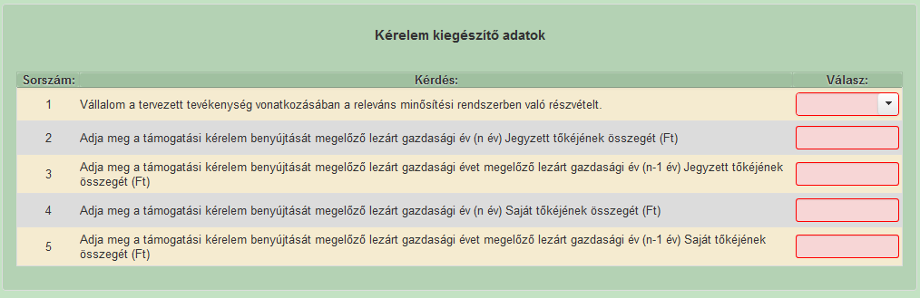 Kérelem kiegészítő adatok Ebben az adatblokkban a kérelemre vonatkozó felhívás specifikus adatokat tudja megadni.