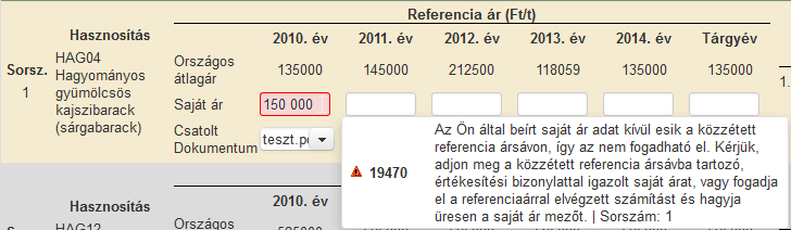 Az ársáv nem kerül megjelenítésre, de amennyiben az ügyfél olyan saját