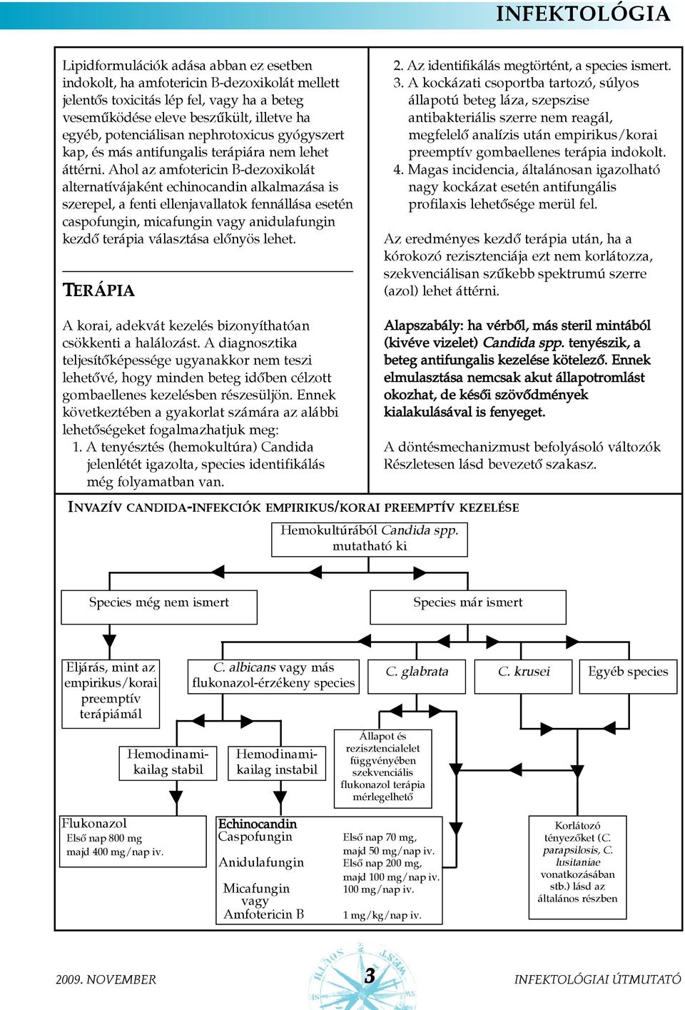 Ahol az amfotericin B-dezoxikolát alternatívájaként echinocandin alkalmazása is szerepel, a fenti ellenjavallatok fennállása esetén caspofungin, micafungin vagy anidulafungin kezdõ terápia választása