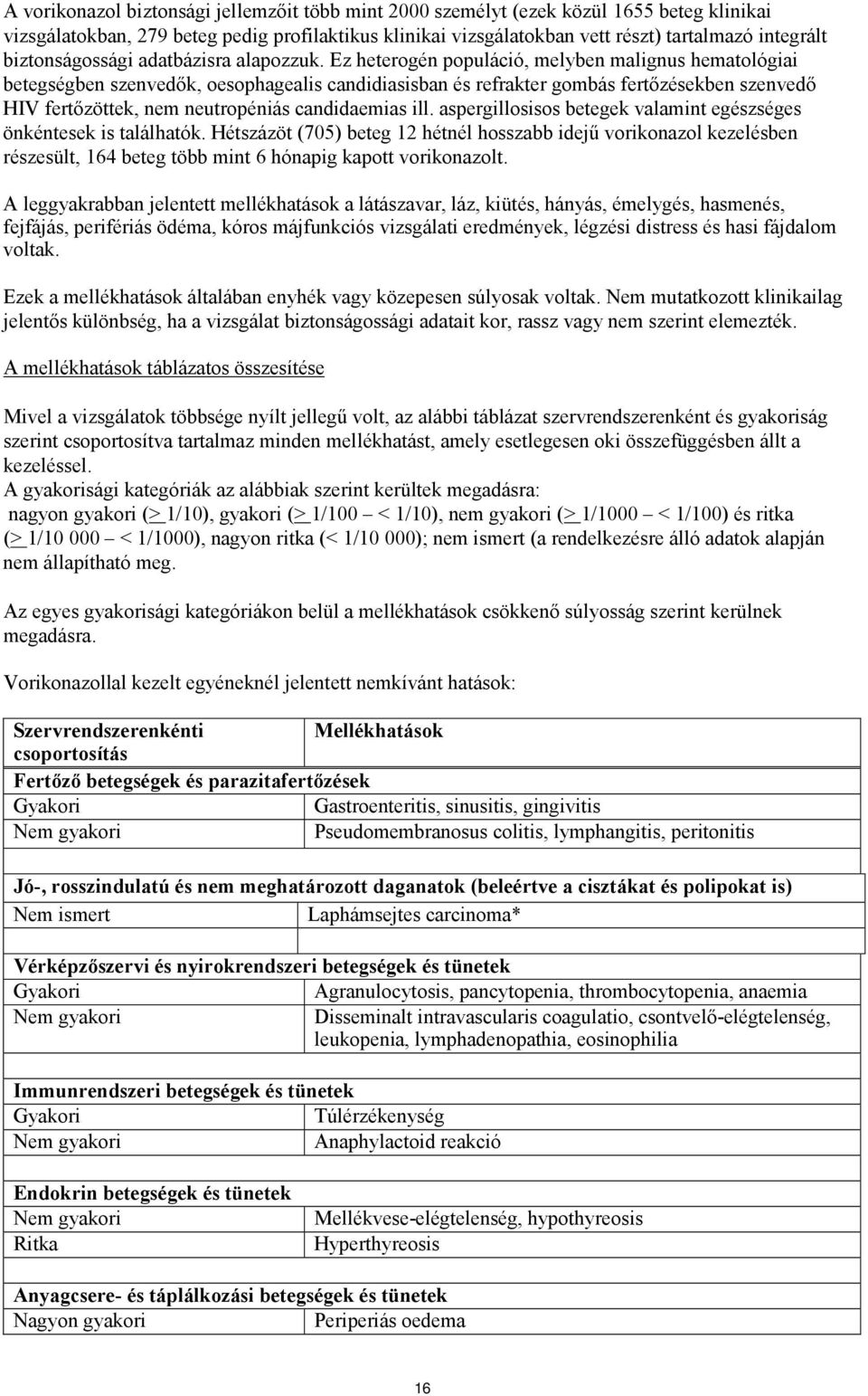 Ez heterogén populáció, melyben malignus hematológiai betegségben szenvedők, oesophagealis candidiasisban és refrakter gombás fertőzésekben szenvedő HIV fertőzöttek, nem neutropéniás candidaemias ill.