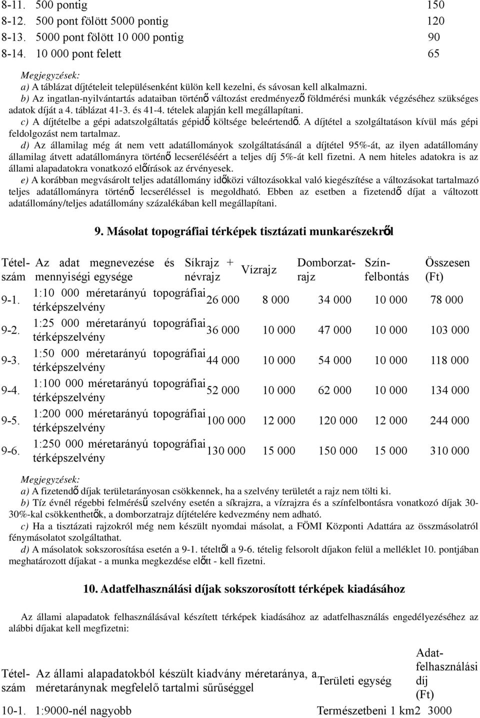 b) Az ingatlan-nyilvántartás adataiban történ ő változást eredményez ő földmérési munkák végzéséhez szükséges adatok díját a 4. táblázat 41-3. és 41-4. tételek alapján kell megállapítani.