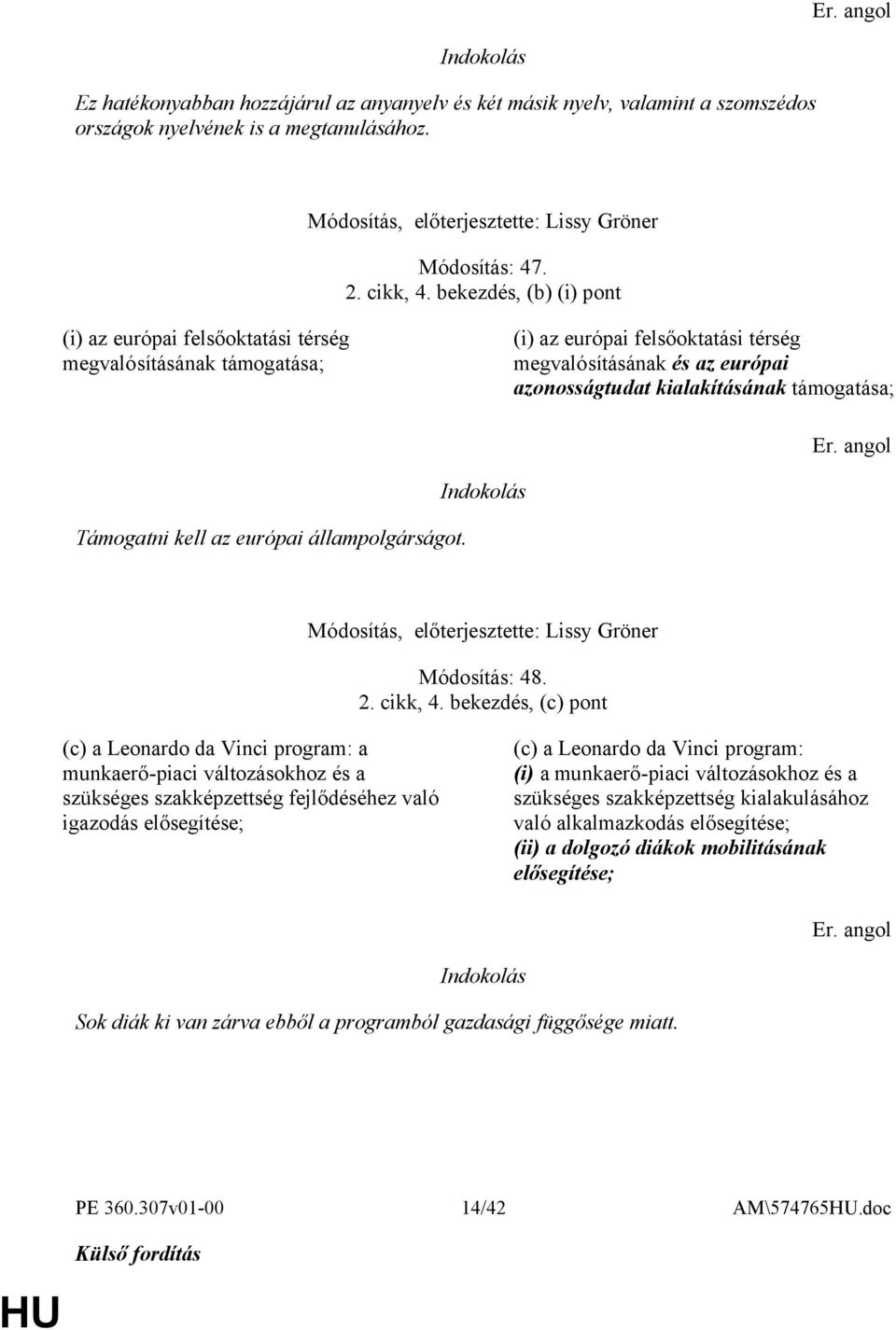 Támogatni kell az európai állampolgárságot. Módosítás, előterjesztette: Lissy Gröner Módosítás: 48. 2. cikk, 4.