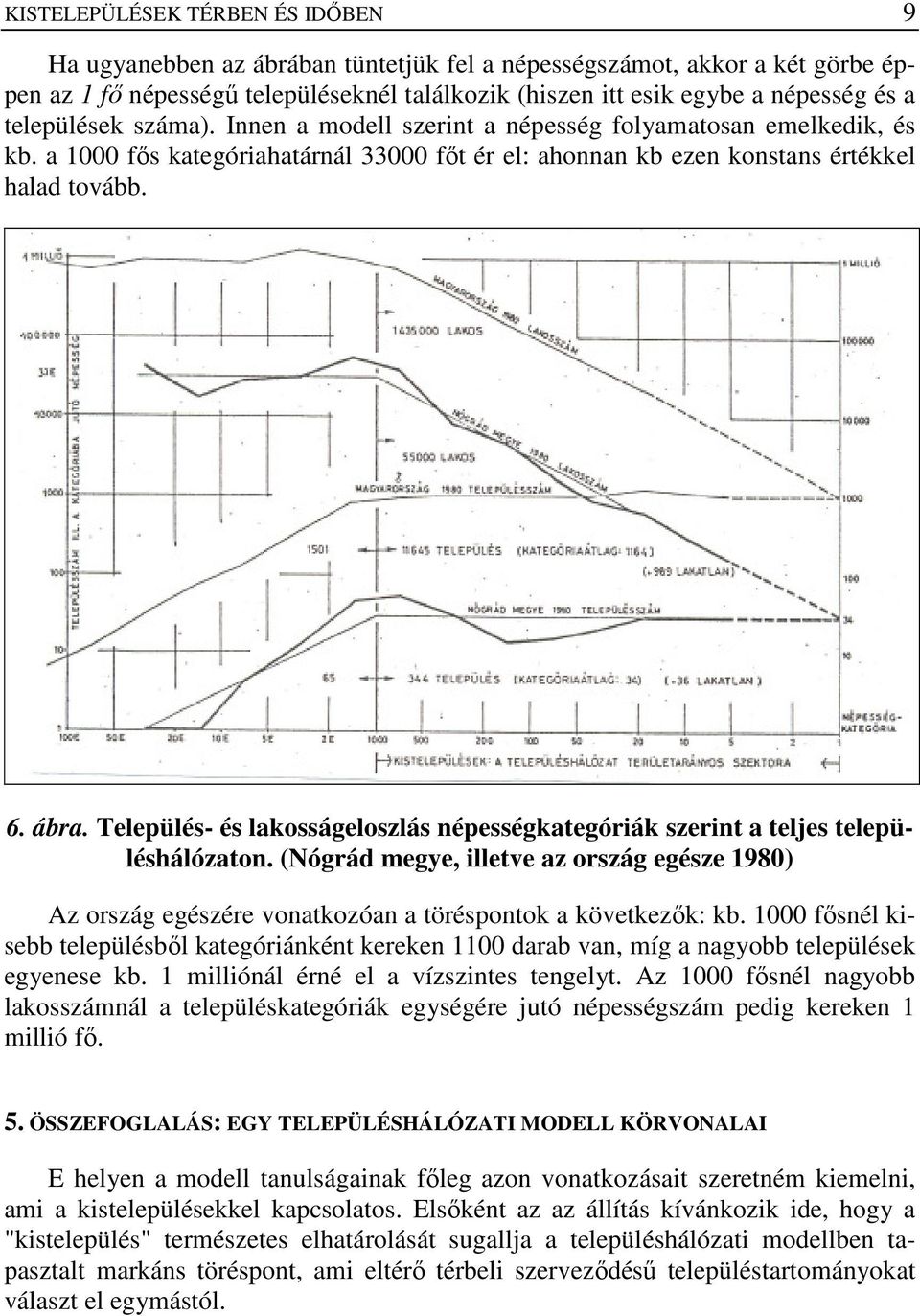 Település- és lakosságeloszlás népességkategóriák szerint a teljes településhálózaton. (Nógrád megye, illetve az ország egésze 1980) Az ország egészére vonatkozóan a töréspontok a következık: kb.