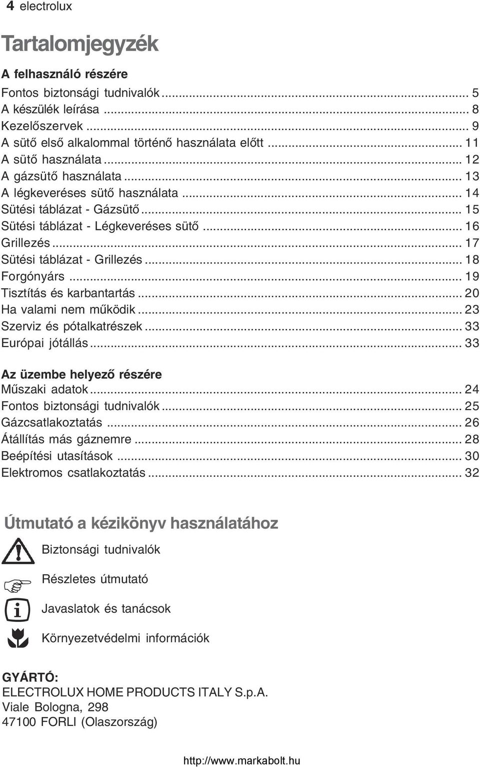 .. 18 Forgónyárs... 19 Tisztítás és karbantartás... 20 Ha valami nem működik... 23 Szerviz és pótalkatrészek... 33 Európai jótállás... 33 Az üzembe helyező részére Műszaki adatok.