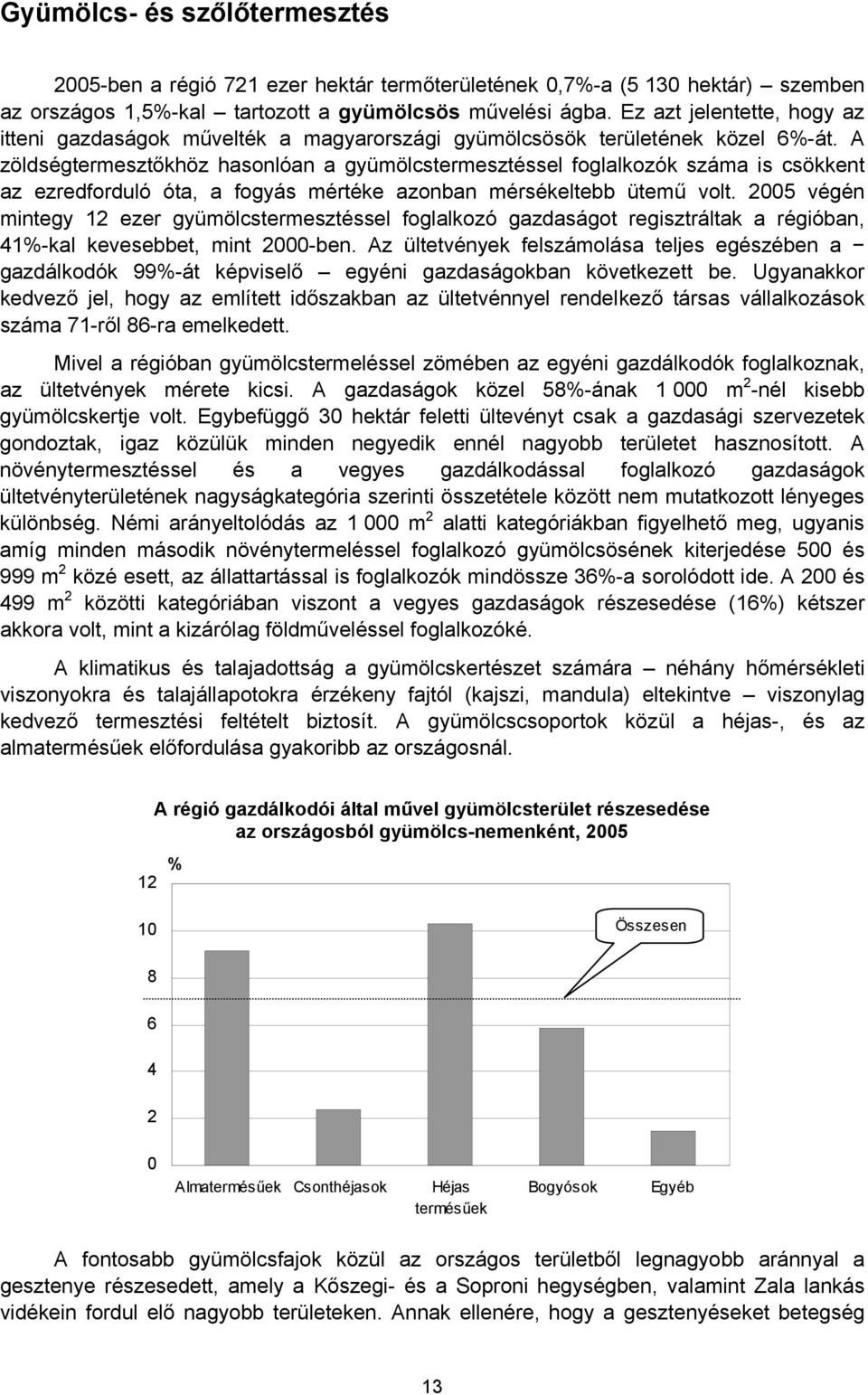A zöldségtermesztőkhöz hasonlóan a gyümölcstermesztéssel foglalkozók száma is csökkent az ezredforduló óta, a fogyás mértéke azonban mérsékeltebb ütemű volt.
