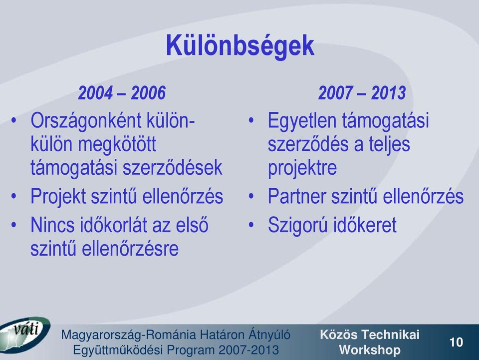 időkorlát az első szintű ellenőrzésre 2007 2013 Egyetlen