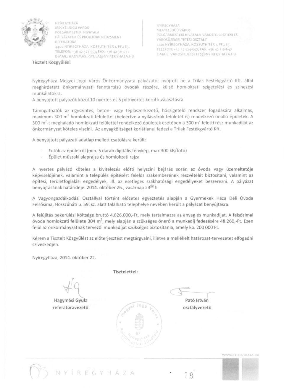 llET ÉSI OSZTÁLY 4401 NYíREGYHÁZA, KOSSUTH l ER 1. PF.