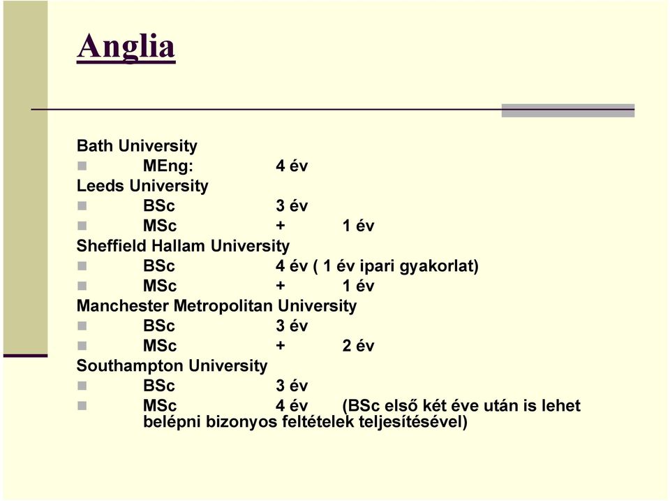 Manchester Metropolitan University BSc 3 év MSc + 2 év Southampton University