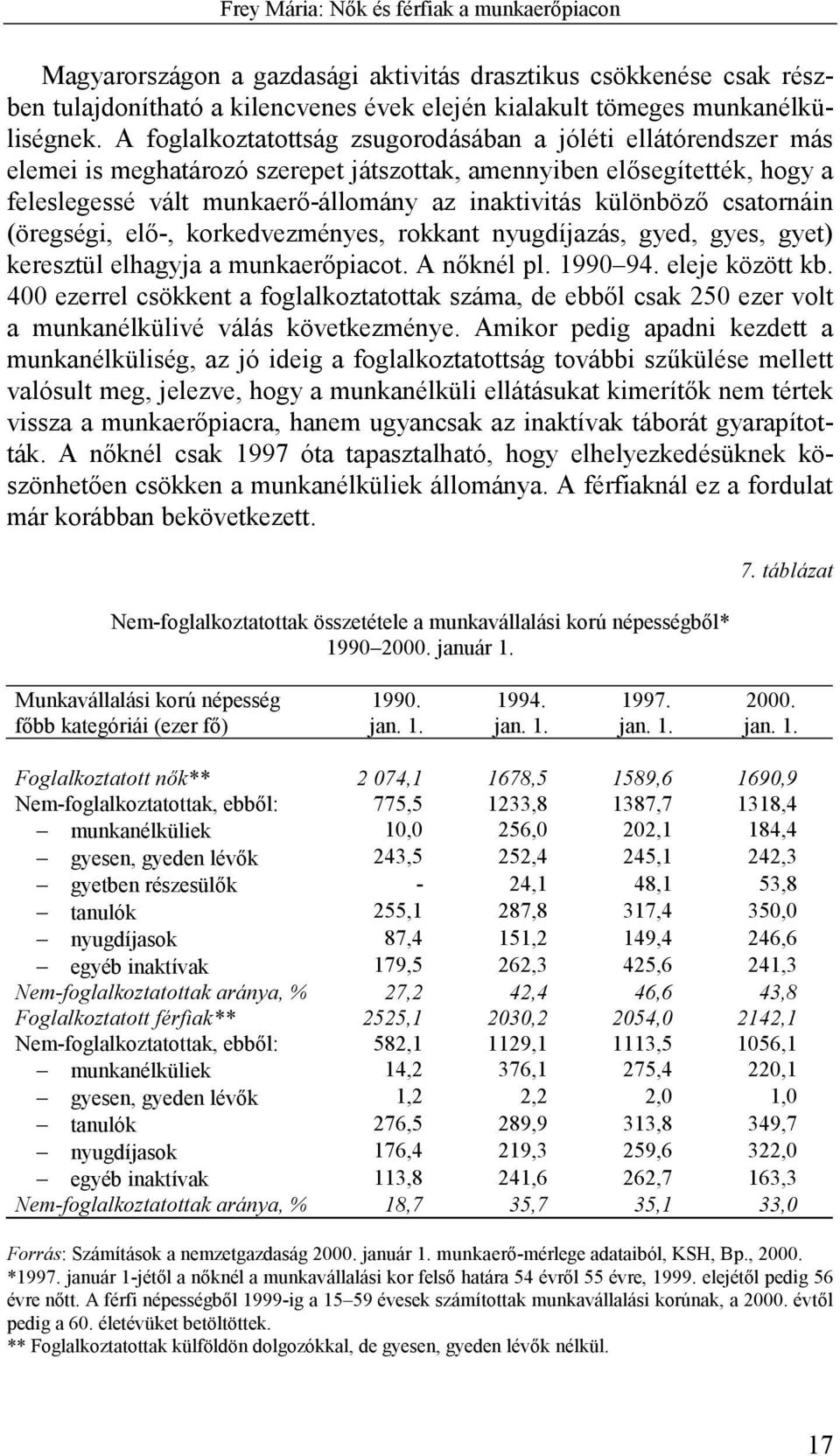 különböző csatornáin (öregségi, elő-, korkedvezményes, rokkant nyugdíjazás, gyed, gyes, gyet) keresztül elhagyja a munkaerőpiacot. A nőknél pl. 1990 94. eleje között kb.