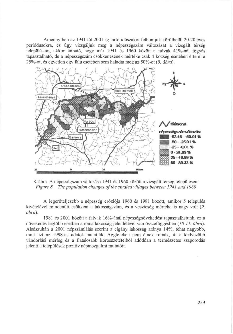 ábra). 8. ábra A népességszám változása 1941 és 1960 között a vizsgált térség településein Figure 8.