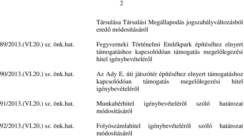 Fegyverneki Történelmi Emlékpark építéséhez elnyert támogatáshoz kapcsolódóan támogatás megelőlegezési hitel igénybevételéről Az Ady E.