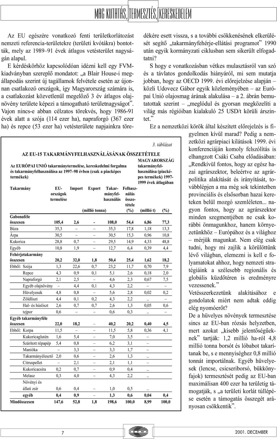 Gaboaféle összese 105,4 2,6-108,0 54,4 6,86 77,3 Búza 35,3 35,3 17,8 1,18 13,3 Árpa 30,5 30,5 15,3 0,96 10,8 Kukorica 28,8 0,7 29,5 14,9 4,33 48,8 Egyéb 10,8 1,9 12,7 6,4 0,39 4,4 Fehérjetakarmáy