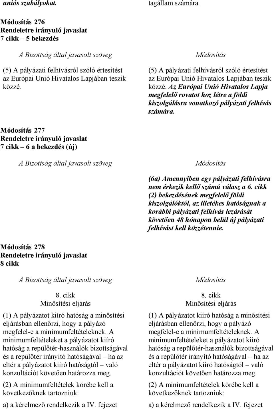 Az Európai Unió Hivatalos Lapja megfelelı rovatot hoz létre a földi kiszolgálásra vonatkozó pályázati felhívás számára.