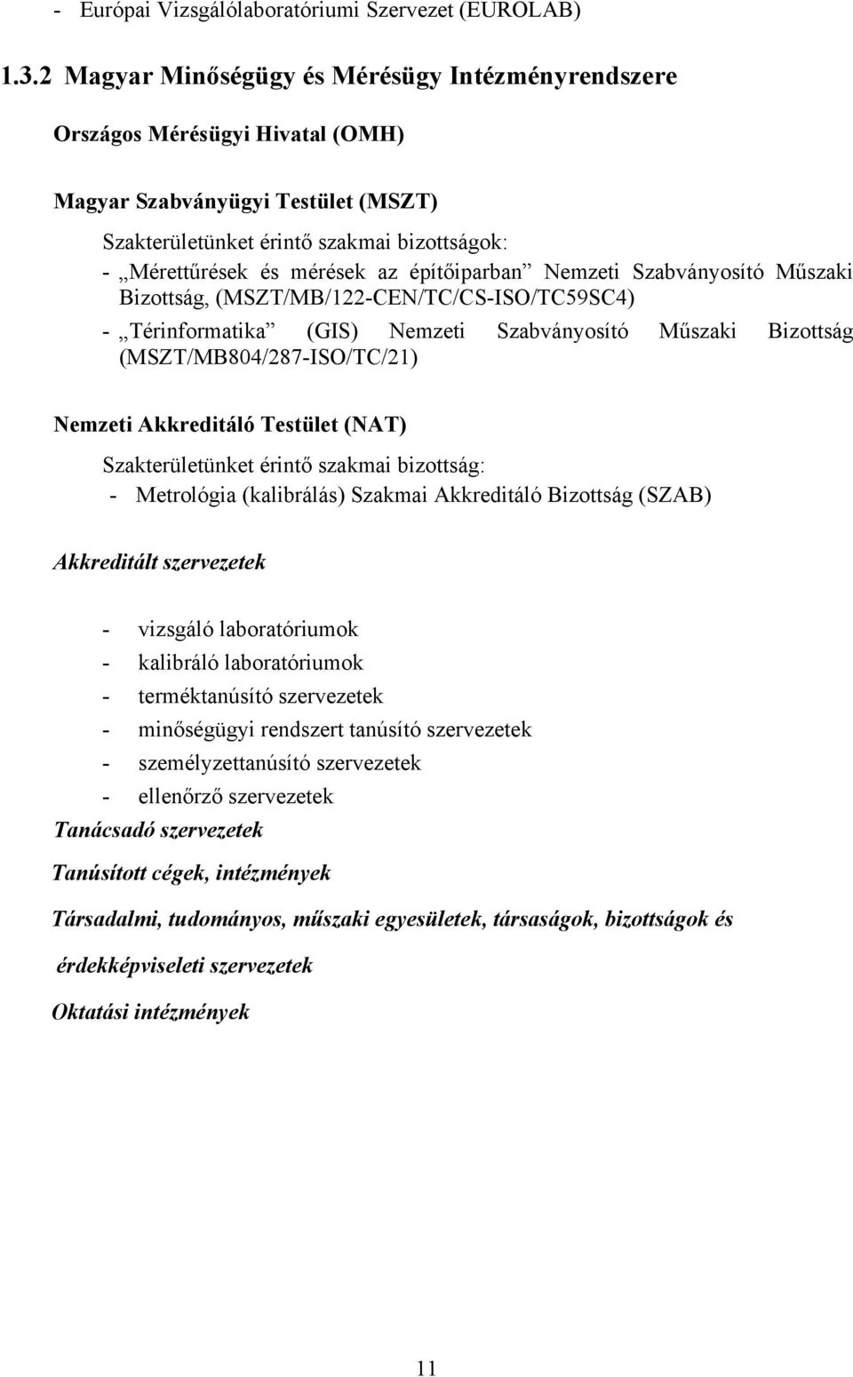 építőiparban Nemzeti Szabványosító Műszaki Bizottság, (MSZT/MB/122-CEN/TC/CS-ISO/TC59SC4) - Térinformatika (GIS) Nemzeti Szabványosító Műszaki Bizottság (MSZT/MB804/287-ISO/TC/21) Nemzeti Akkreditáló