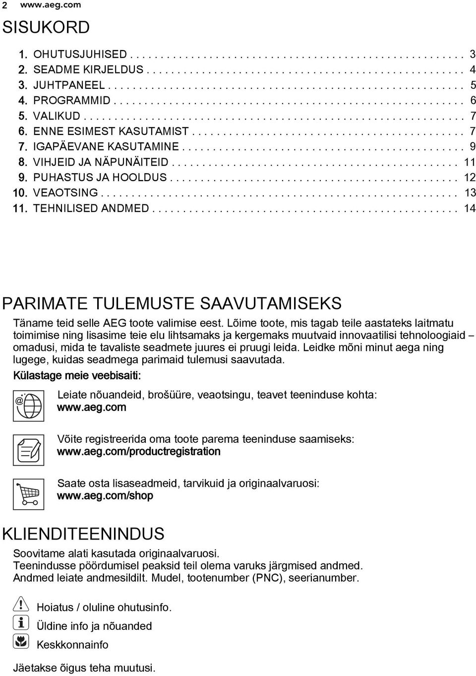 IGAPÄEVANE KASUTAMINE.............................................. 9 8. VIHJEID JA NÄPUNÄITEID............................................... 11 9. PUHASTUS JA HOOLDUS............................................... 12 10.