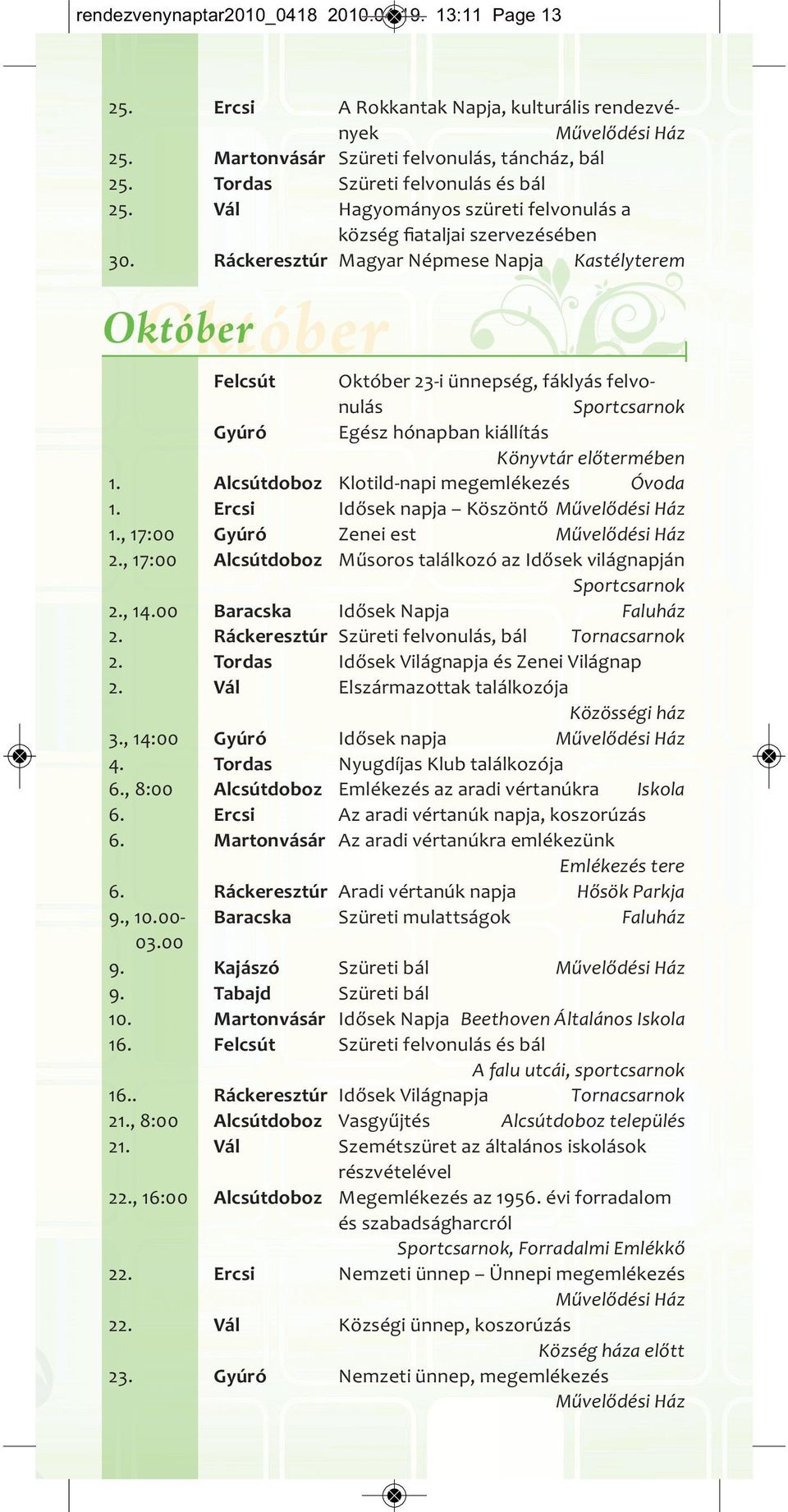 Kastélyterem Október, 17:00 2., 17:00 2., 100 2. 2. 2. Ráckeresztúr 3., 14:00 6., 8:00 6. 6. 6. 9., 10.00 03.00 9. 9. 10. 16. Ráckeresztúr 16.. 2, 8:00 2 22., 16:00 22. 22. 23.