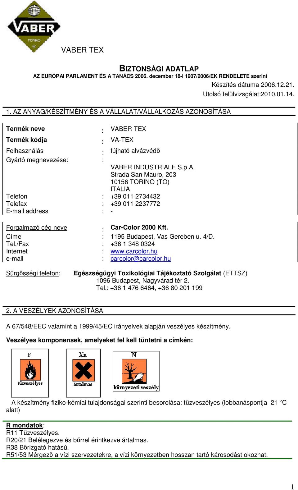 Címe : 1195 Budapest, Vas Gereben u. 4/D. Tel./Fax : +36 1 348 0324 Internet : www.carcolor.hu e-mail : carcolor@carcolor.hu Készítés dátuma 2006.12.21. Utolsó felülvizsgálat:2010.01.14.