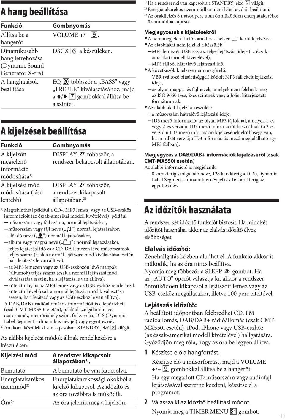 szintet. Gombnyomás DISPLAY többször, a rendszer bekapcsolt állapotában. DISPLAY többször, a rendszer kikapcsolt állapotában.