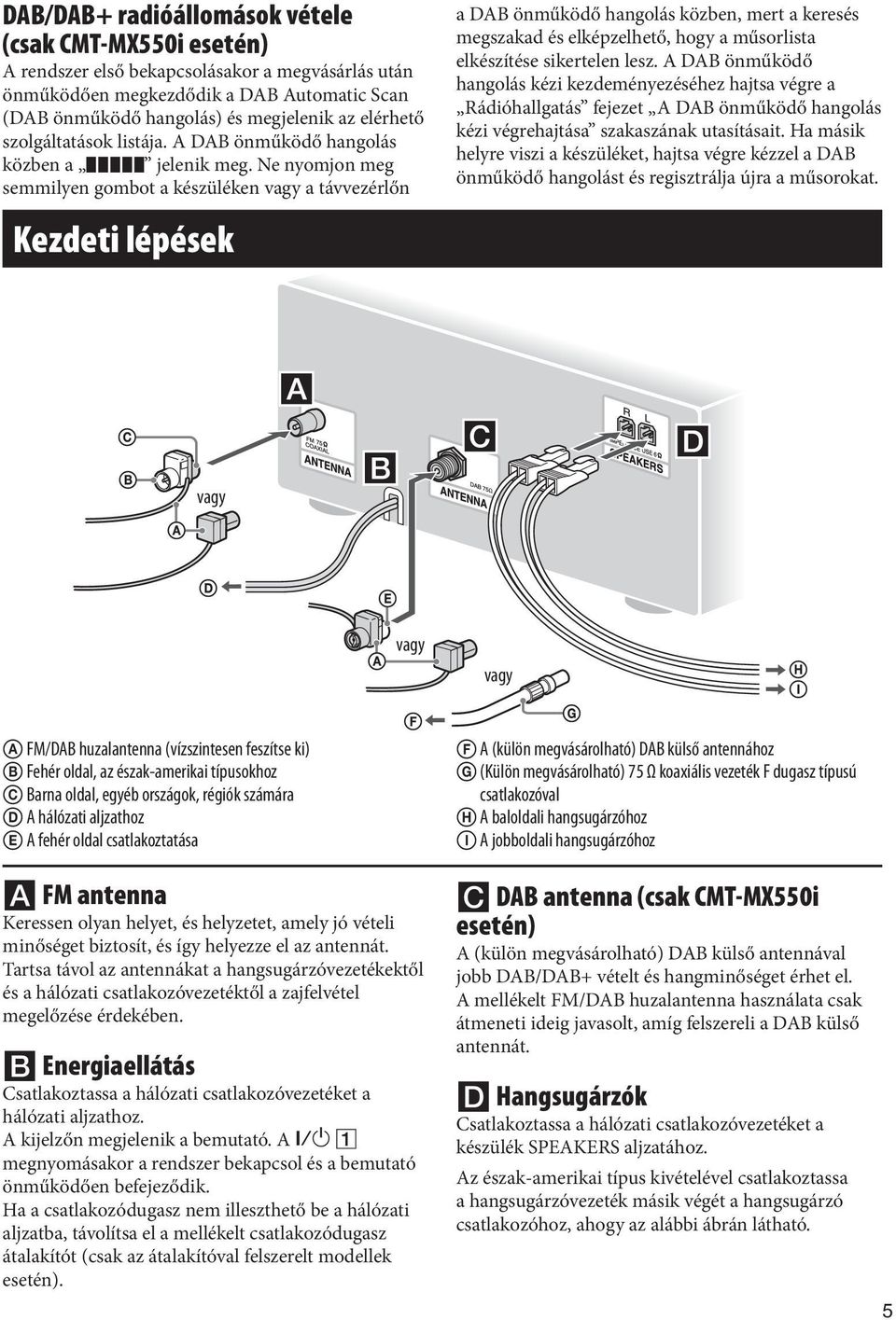 Ne nyomjon meg semmilyen gombot a készüléken vagy a távvezérlőn Kezdeti lépések a DAB önműködő hangolás közben, mert a keresés megszakad és elképzelhető, hogy a műsorlista elkészítése sikertelen lesz.