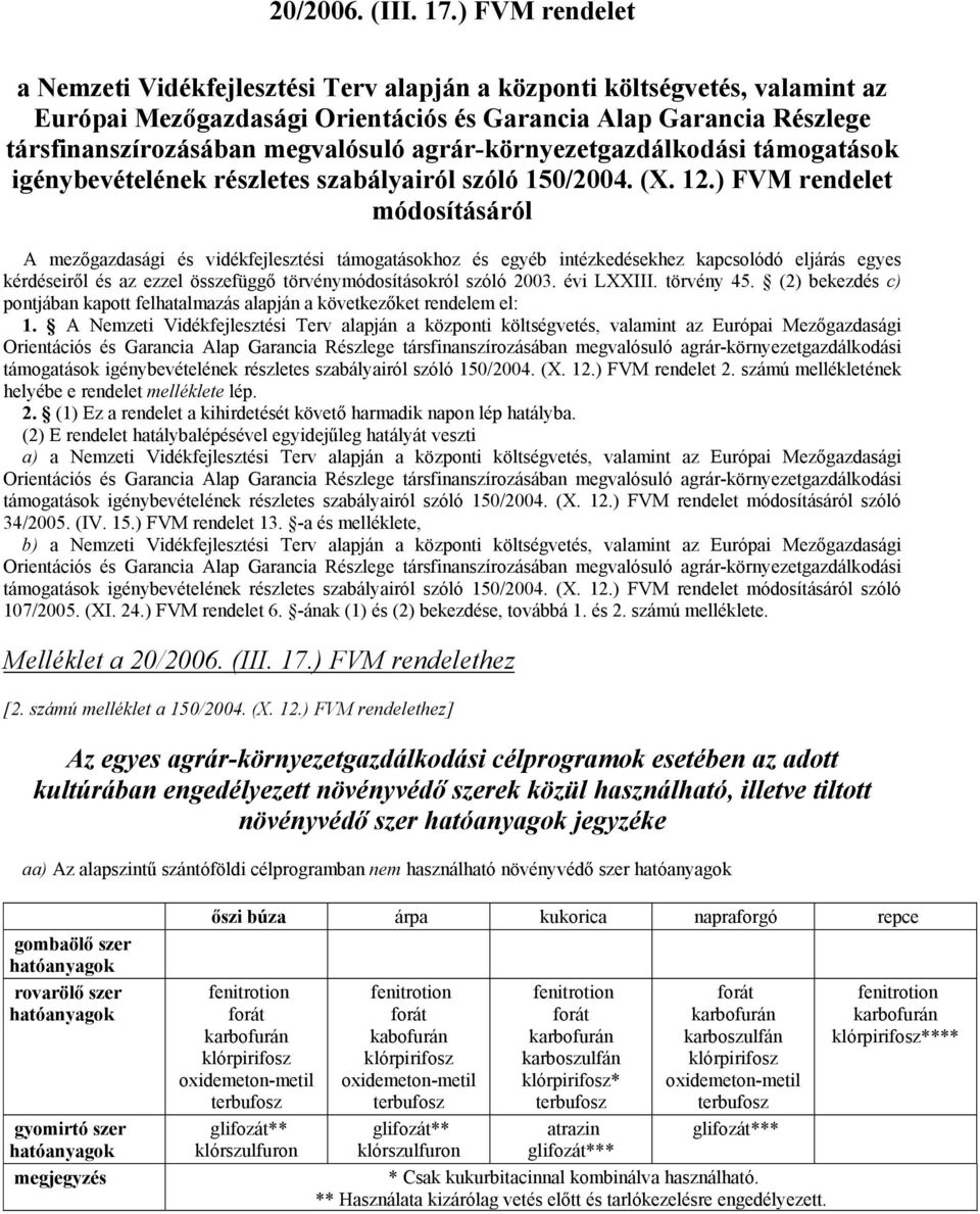 agrár-környezetgazdálkodási támogatások igénybevételének részletes szabályairól szóló 150/2004. (X. 12.