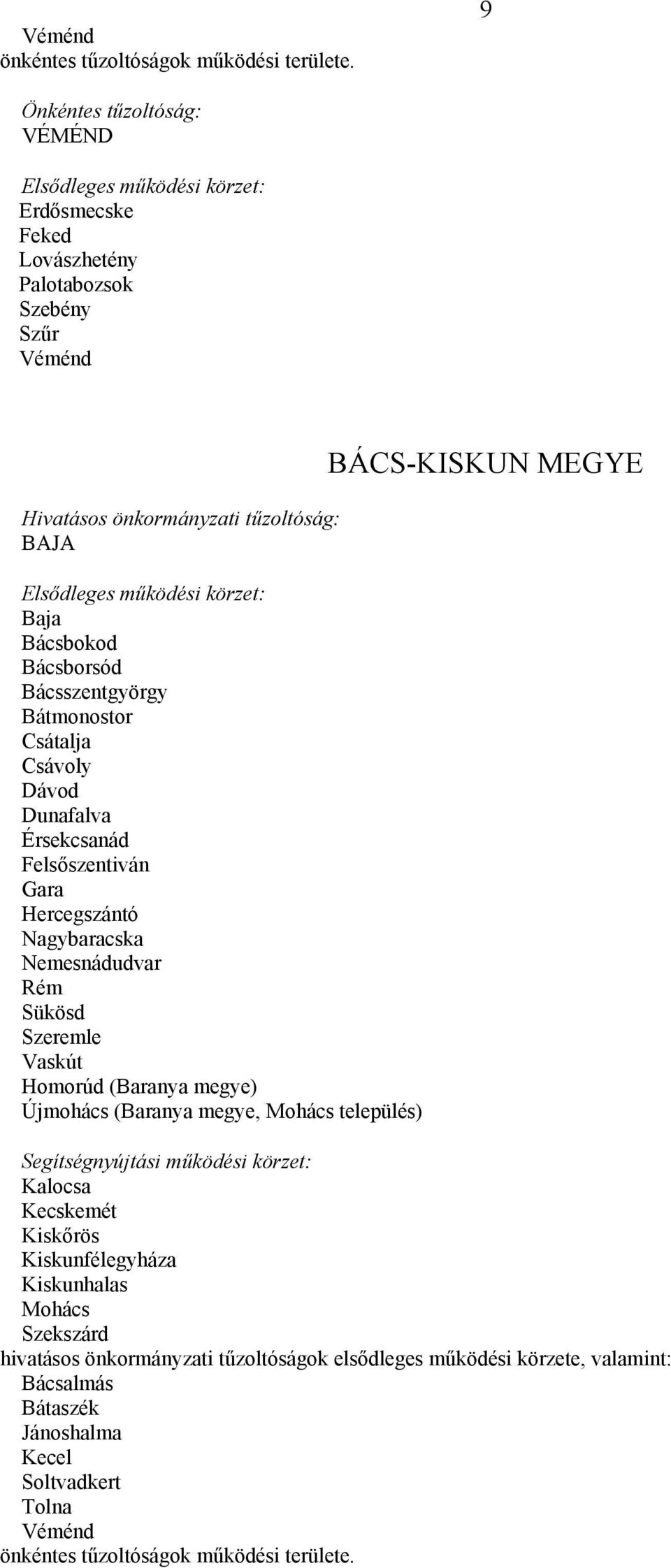 Nagybaracska Nemesnádudvar Rém Sükösd Szeremle Vaskút Homorúd (Baranya megye) Újmohács (Baranya megye, Mohács település)