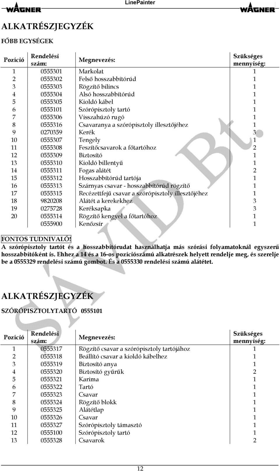 Feszítőcsavarok a főtartóhoz 2 12 0555309 Biztosító 1 13 0555310 Kioldó billentyű 1 14 0555311 Fogas alátét 2 15 0555312 Hosszabbítórúd tartója 1 16 0555313 Szárnyas csavar - hosszabbítórúd rögzítő 1