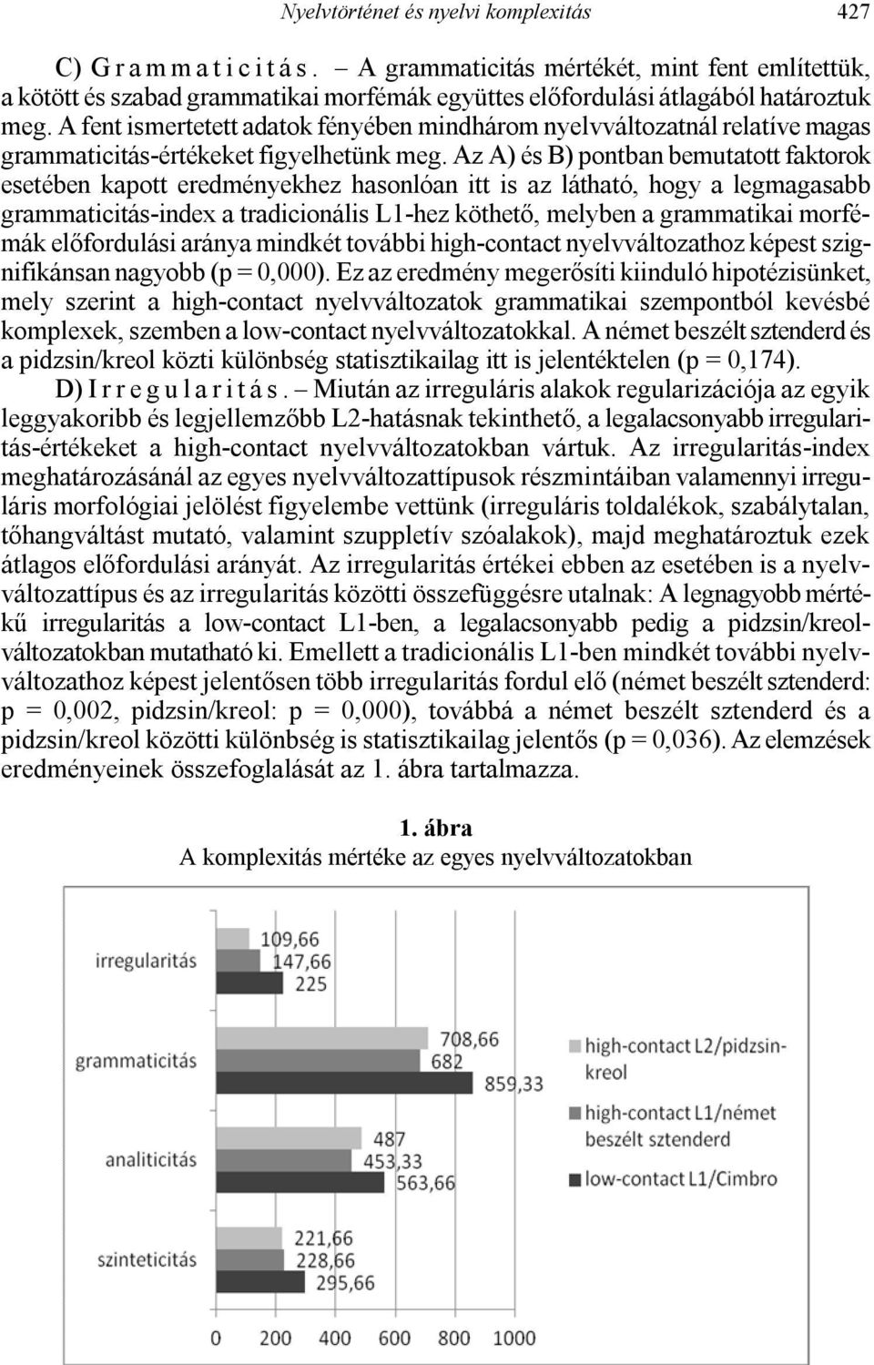 A fent ismertetett adatok fényében mindhárom nyelvváltozatnál relatíve magas grammaticitás-értékeket figyelhetünk meg.