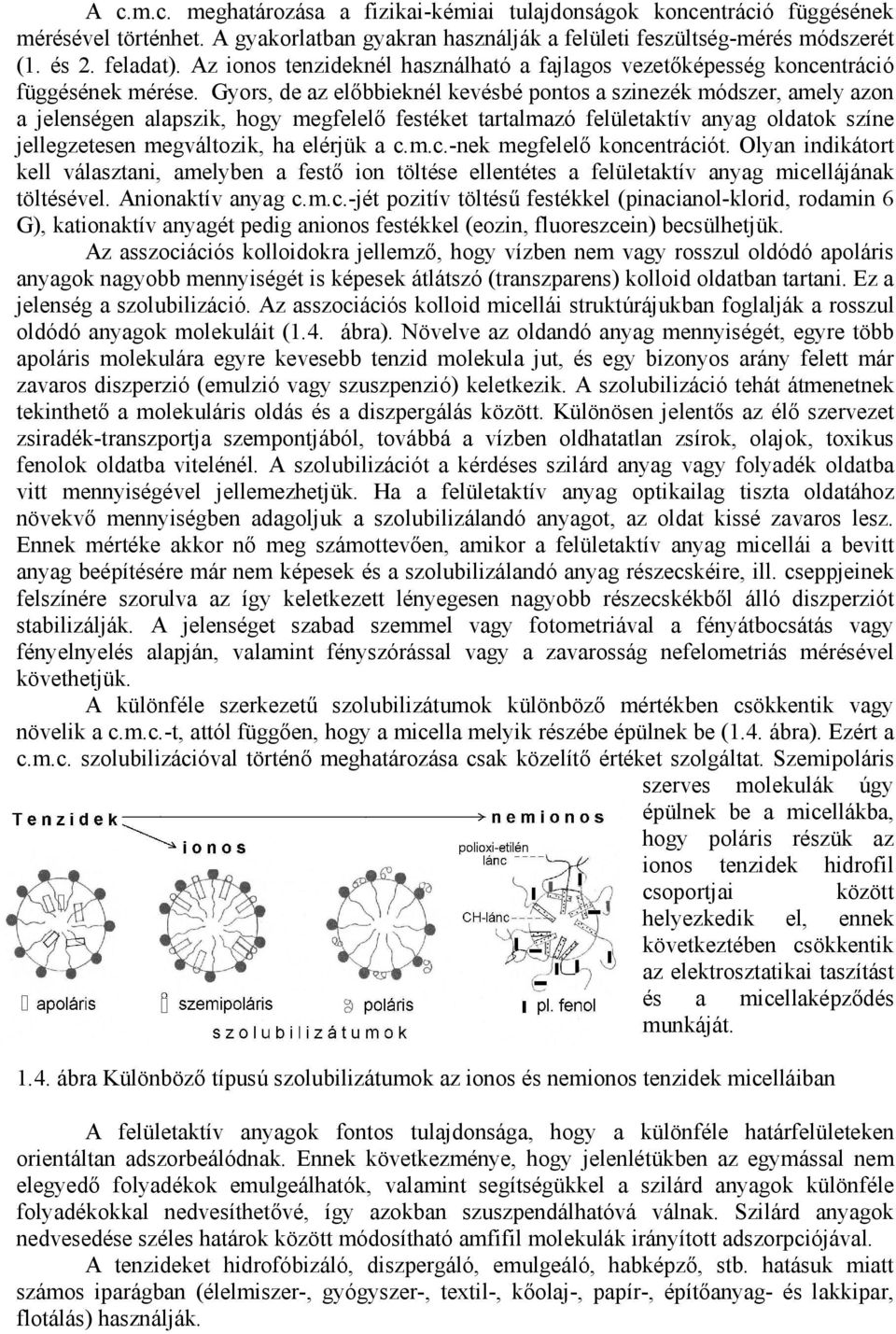 Gyors, de az elıbbieknél kevésbé pontos a szinezék módszer, amely azon a jelenségen alapszik, hogy megfelelı festéket tartalmazó felületaktív anyag oldatok színe jellegzetesen megváltozik, ha elérjük