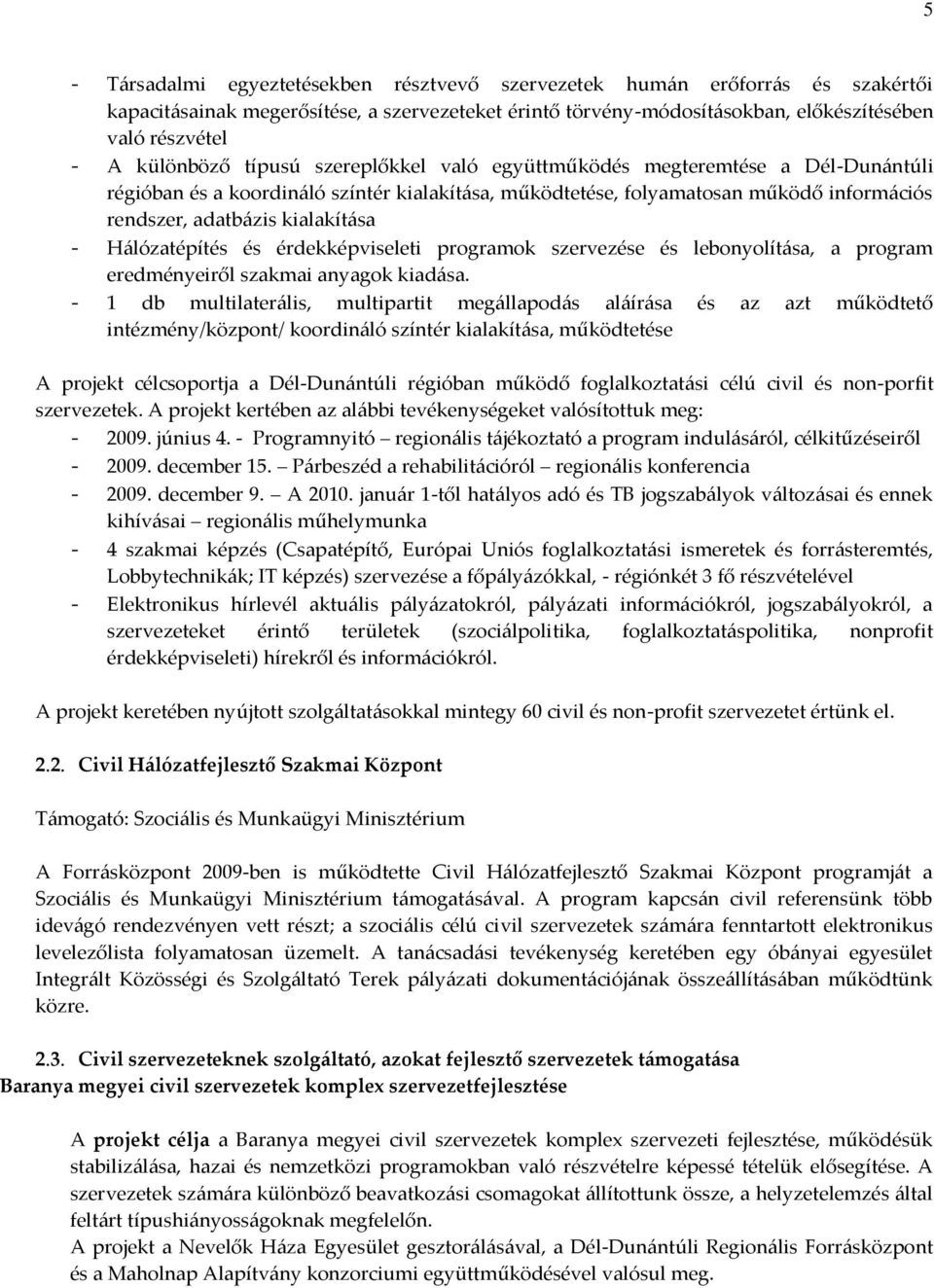 kialakít{sa - H{lózatépítés és érdekképviseleti programok szervezése és lebonyolít{sa, a program eredményeiről szakmai anyagok kiad{sa.