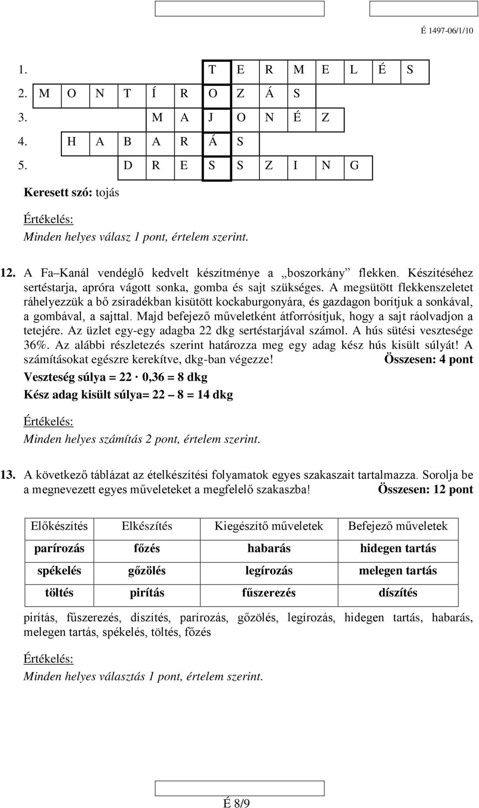A megsütött flekkenszeletet ráhelyezzük a bő zsiradékban kisütött kockaburgonyára, és gazdagon borítjuk a sonkával, a gombával, a sajttal.