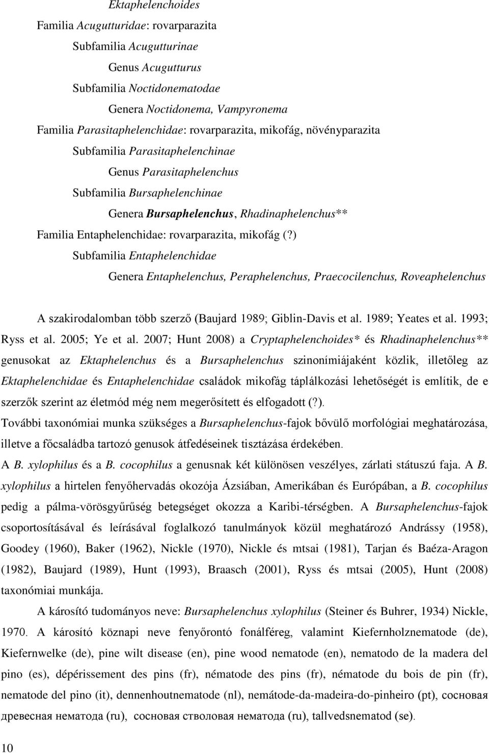 rovarparazita, mikofág (?) Subfamilia Entaphelenchidae Genera Entaphelenchus, Peraphelenchus, Praecocilenchus, Roveaphelenchus A szakirodalomban több szerző (Baujard 1989; Giblin-Davis et al.
