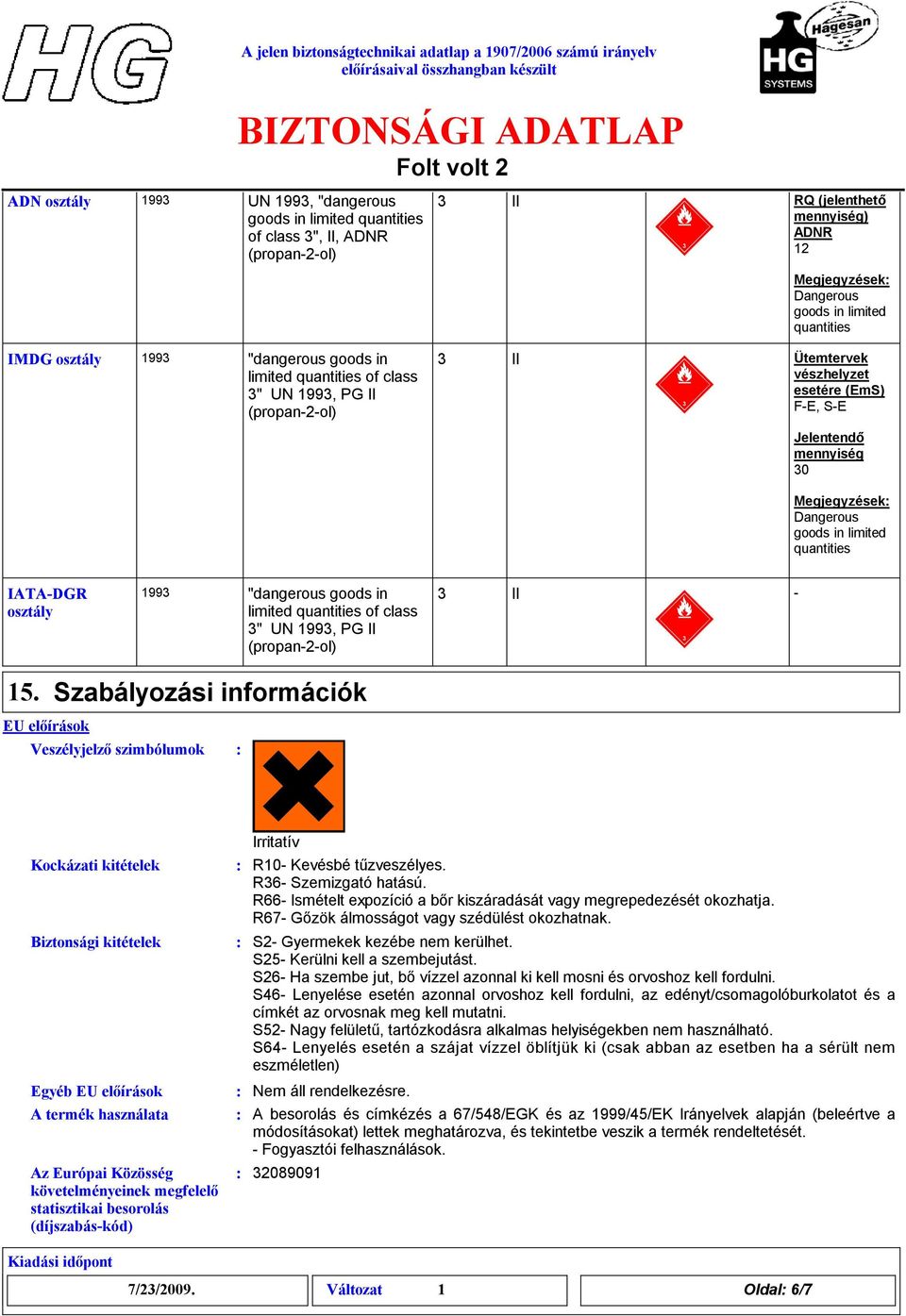 "dangerous goods in limited quantities of class " UN 199, PG II II - 15.