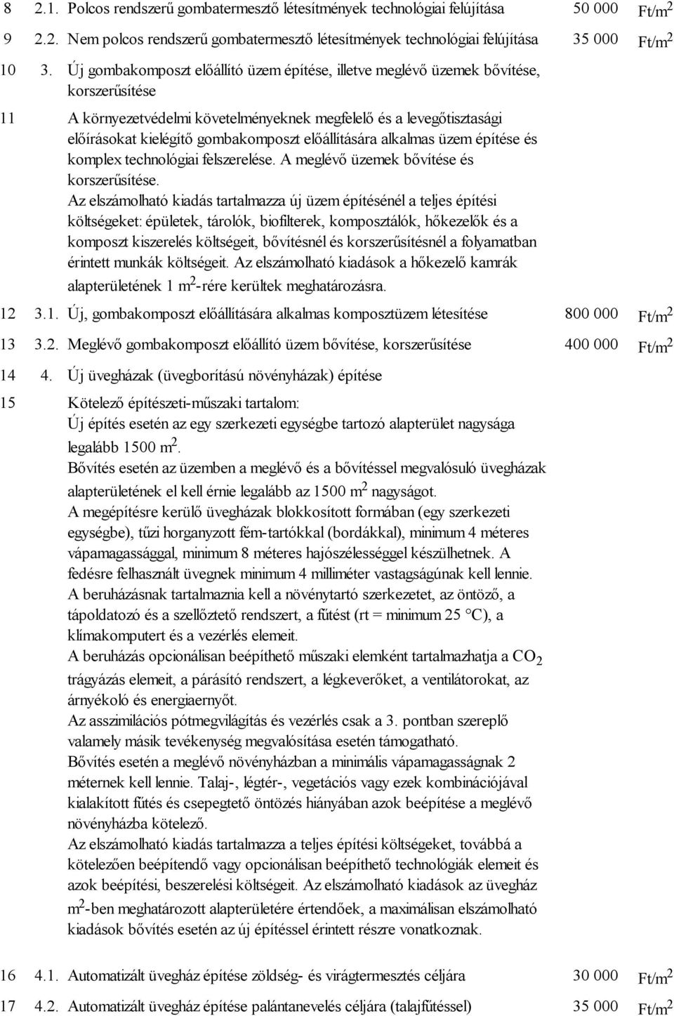 előállítására alkalmas üzem építése és komplex technológiai felszerelése. A meglévő üzemek bővítése és korszerűsítése.