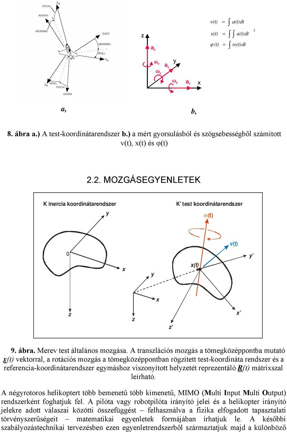 A transzlácós ozgás a töegközéppontba utató x( vektorral, a rotácós ozgás a töegközéppontban rögzített test-koordnáta rendszer és a referenca-koordnátarendszer egáshoz vszonított helzetét