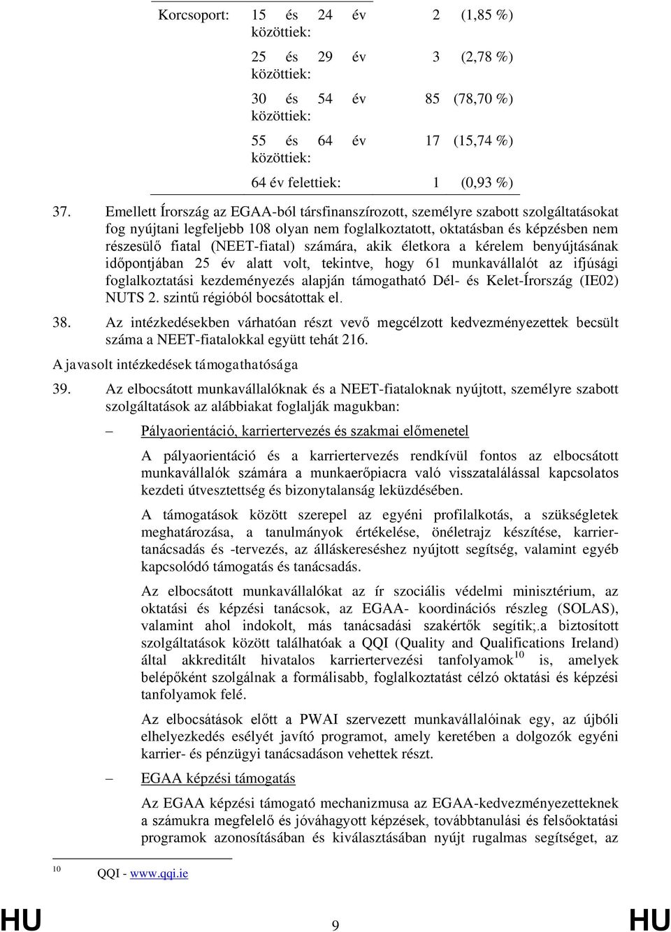 számára, akik életkora a kérelem benyújtásának időpontjában 25 év alatt volt, tekintve, hogy 61 munkavállalót az ifjúsági foglalkoztatási kezdeményezés alapján támogatható Dél- és Kelet-Írország