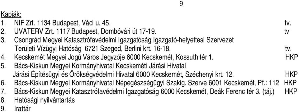 Kecskemét Megyei Jogú Város Jegyz je 6000 Kecskemét, Kossuth tér 1. HKP 5.