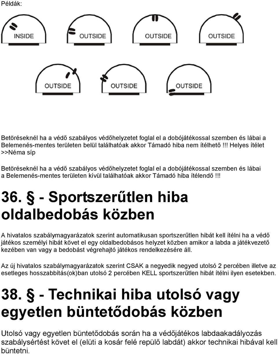 - Sportszerűtlen hiba oldalbedobás közben A hivatalos szabálymagyarázatok szerint automatikusan sportszerűtlen hibát kell ítélni ha a védő játékos személyi hibát követ el egy oldalbedobásos helyzet