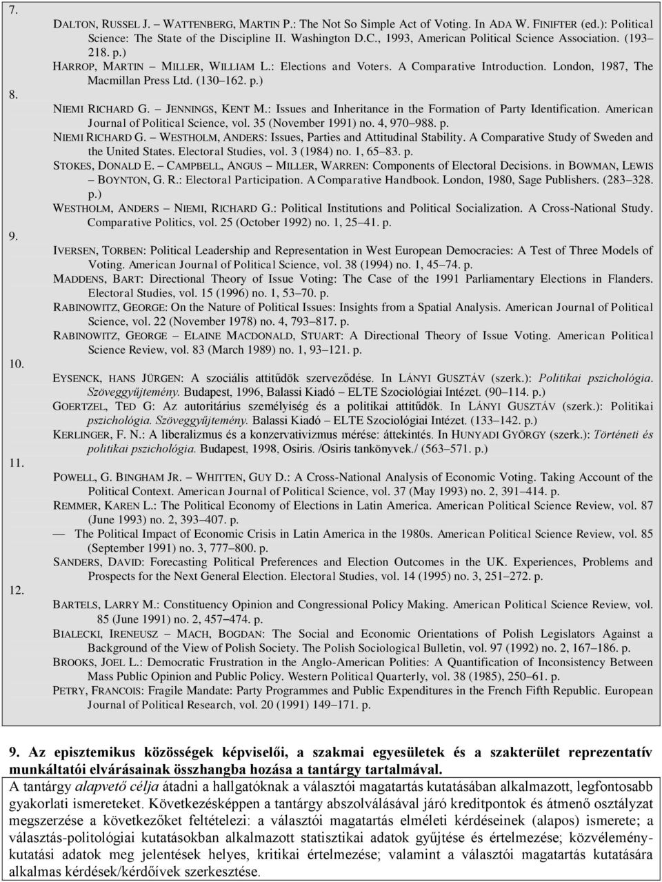 JENNINGS, KENT M.: Issues nd Inheritnce in the Formtion of Prty Identifiction. Americn Journl of Politicl Science, vol. 35 (November 1991) no. 4, 970 988. p. NIEMI RICHARD G.