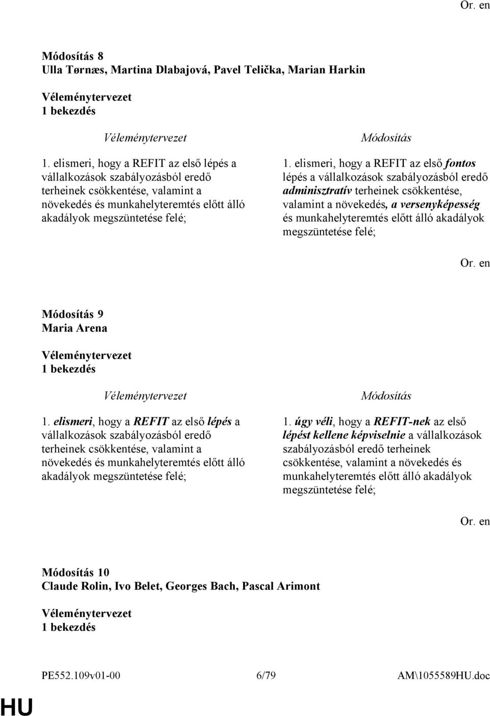 elismeri, hogy a REFIT az első fontos lépés a vállalkozások szabályozásból eredő adminisztratív terheinek csökkentése, valamint a növekedés, a versenyképesség és munkahelyteremtés előtt álló