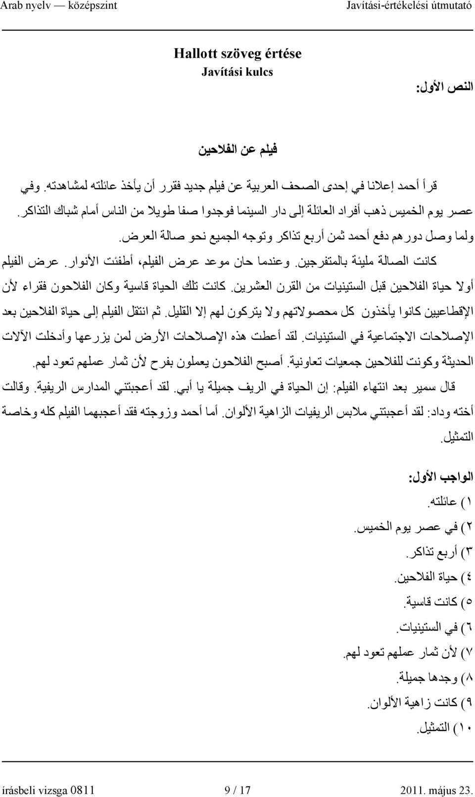 وعندما حان موعد عرض الفيلم أطفي ت الا نوار. عرض الفيلم أولا حياة الفلاحين قبل الستينيات من القرن العشرين.