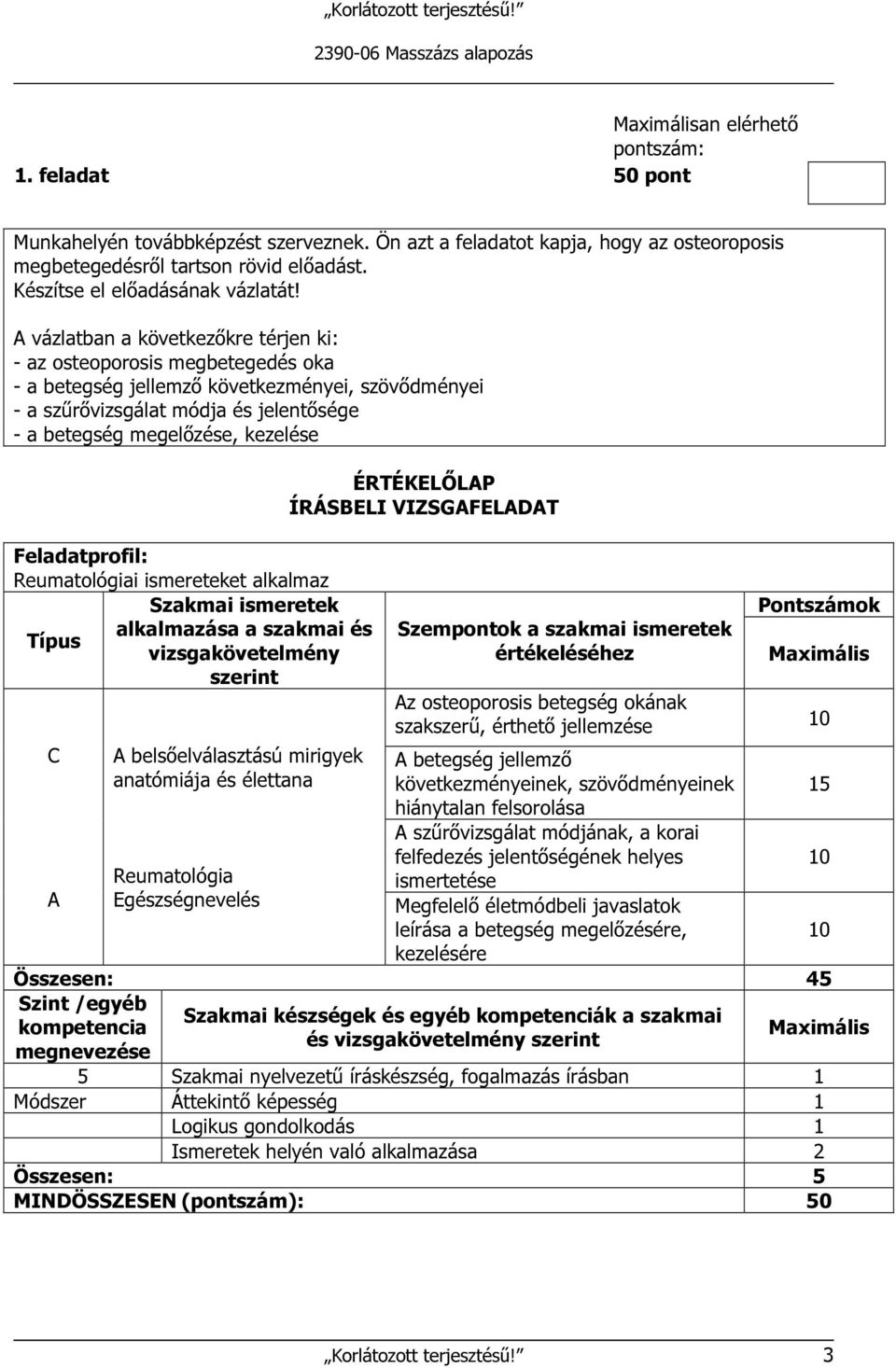 Reumatológiai ismereteket alkalmaz alkalmazása a szakmai és vizsgakövetelmény C belsőelválasztású mirigyek anatómiája és élettana Reumatológia Egészségnevelés ÉRTÉKELŐLP ÍRÁSBELI VIZSGFELDT