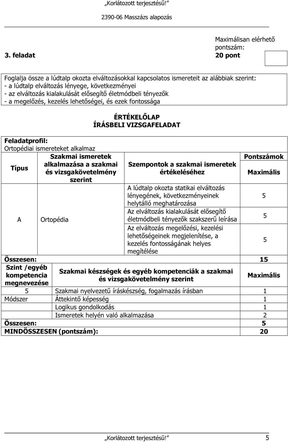 tényezők - a megelőzés, kezelés lehetőségei, és ezek fontossága Ortopédiai ismereteket alkalmaz alkalmazása a szakmai és vizsgakövetelmény Ortopédia ÉRTÉKELŐLP ÍRÁSBELI VIZSGFELDT Szempontok a