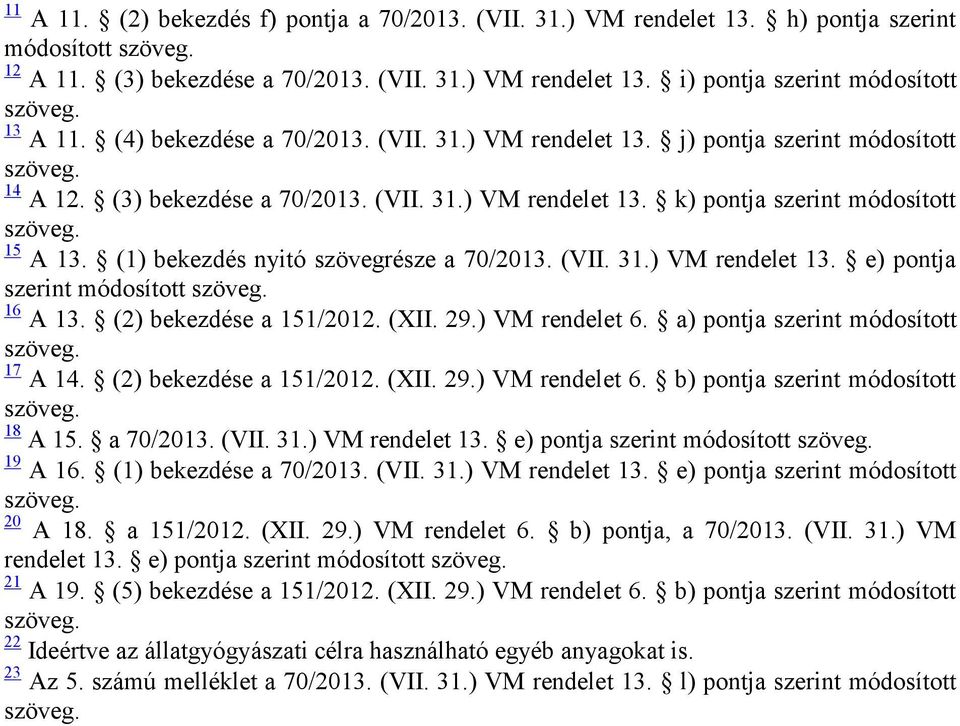 (1) bekezdés nyitó szövegrésze a 70/2013. (VII. 31.) VM rendelet 13. e) pontja szerint módosított 16 A 13. (2) bekezdése a 151/2012. (XII. 29.) VM rendelet 6. a) pontja szerint módosított 17 A 14.