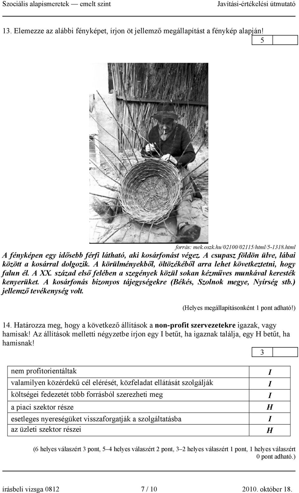 század első felében a szegények közül sokan kézműves munkával keresték kenyerüket. A kosárfonás bizonyos tájegységekre (Békés, Szolnok megye, Nyírség stb.) jellemző tevékenység volt.