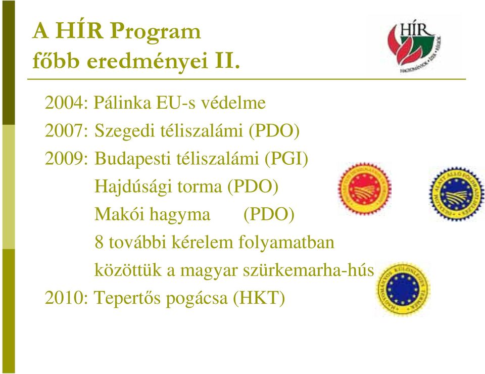 Budapesti téliszalámi (PGI) Hajdúsági torma (PDO) Makói hagyma