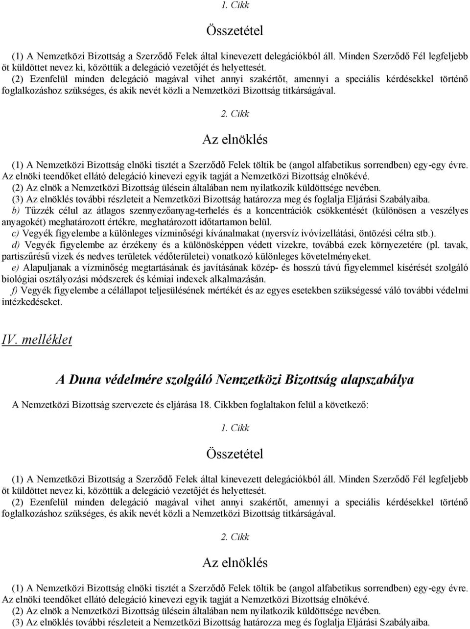Cikk Az elnöklés (1) A Nemzetközi Bizottság elnöki tisztét a Szerződő Felek töltik be (angol alfabetikus sorrendben) egy-egy évre.