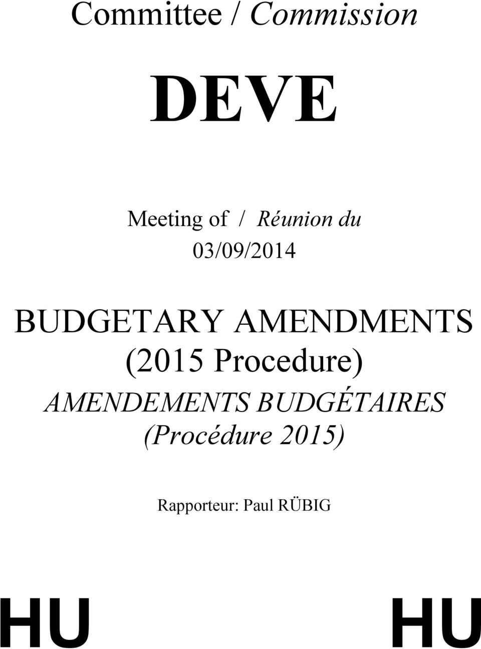 (2015 Procedure) AMENDEMENTS BUDGÉTAIRES