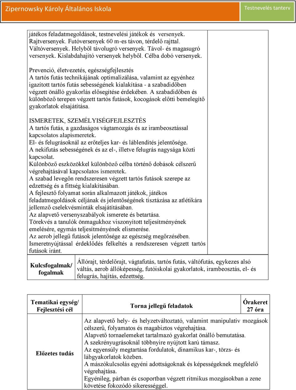 Prevenció, életvezetés, egészségfejlesztés A tartós futás technikájának optimalizálása, valamint az egyénhez igazított tartós futás sebességének kialakítása - a szabadidőben végzett önálló gyakorlás